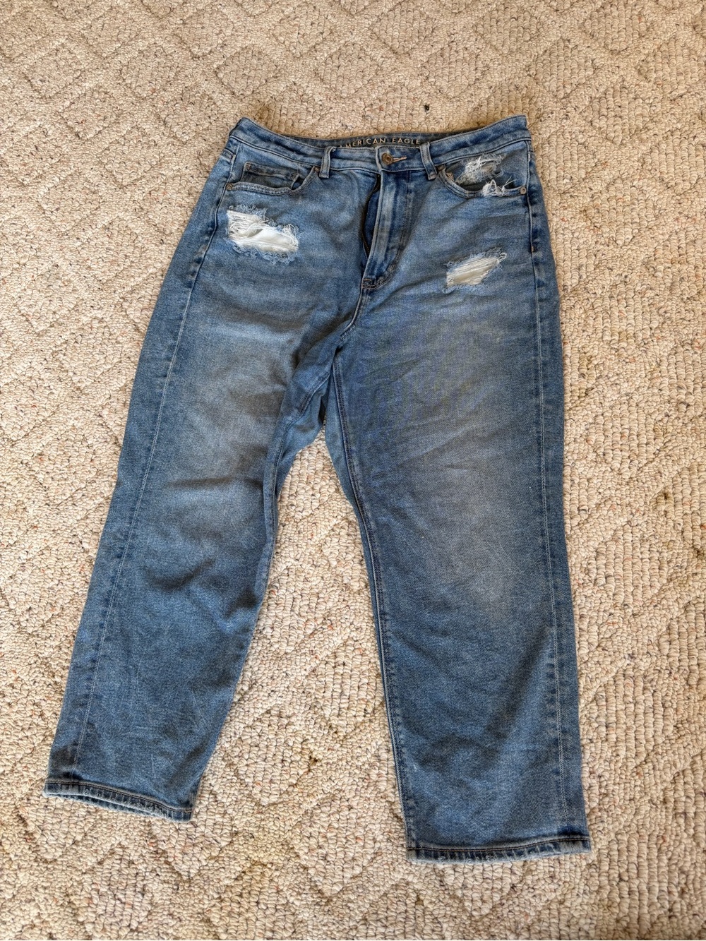 American Eagle Outfitters Women's Distressed Medium Blue Straight Leg Jeans